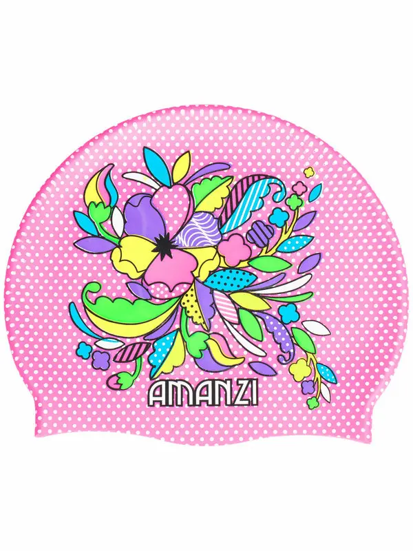 AMANZI Unisex Floral Print Silicone Swimming Cap, Sports & Outdoor Swimming Accessory