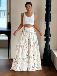 Women's Fashion Elegant Casual Floral Print Patchwork Loose Long Pants, Stylish and Comfortable, Perfect for Daily Wear