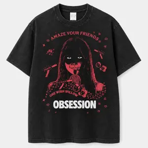 Vintage Obsession 2026 Wash Shirt, Horror Movie Poster Graphic Tee, Edgy Thriller Fan Apparel ,Cinematic Grunge, Streetwear Top U3