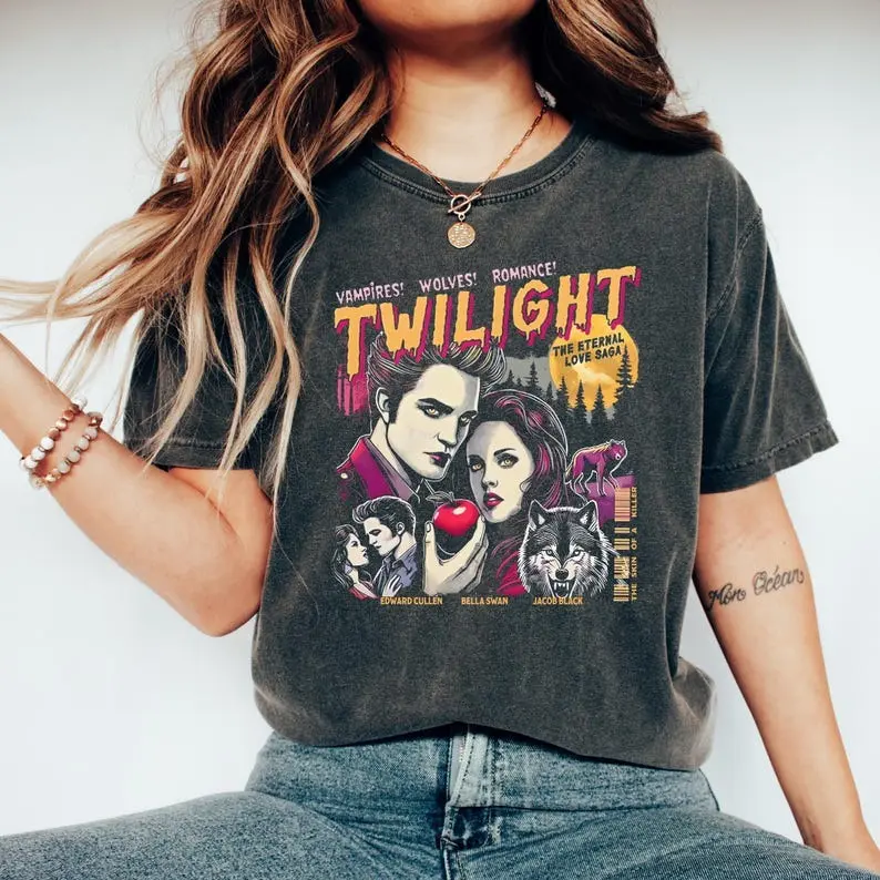 Retro Vintage Twilight Saga T-Shirt, Classic Twilight Fans Homage Tee, Gift for Book Lovers, Vampires & Wolves Romance Graphic Shirt