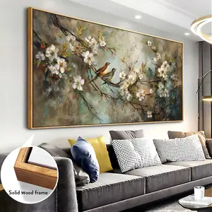 Solid Wood Frame - Retro Chinese Flower Abstract Printing Canvas Art Painting - Hangable - Modern Poster, Wall Decoration, Decoration, Room Decoration, Bedroom Decoration, Home Decoration, Bathroom Accessories, Wall Art, Bathroom, Gifts
