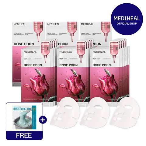 [MEDIHEAL] 30-Day Pore Tightening & Glow Skin Recovery Mask Set | Rose PDRN Sheet Masks x30ea | Refined Pores, Hydration & Firm-Looking Skin | Korean Skincare