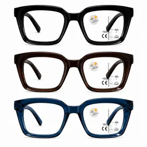 ViewSelect Progressive Multifocal Photochromic Reading Glasses for Women Men, Light Adaptive Readers, Blue Light Filtering Near Mid Far Vision Eyeglasses, Oversized Square Frame