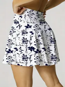 Summer Women's Lightweight Sporty Tennis Skirt and Shorts Set with Pockets, Floral Print, Ideal for Running Yoga Fitness