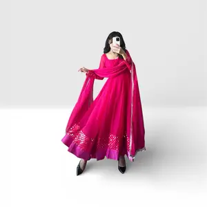 Reddish Pink Anarkali Suit with Rich Flare & Elegant Detailing Perfect for Weddings and Festive Occasions Soft Flowy and Beautifully Flattering