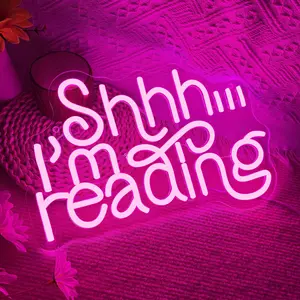 USB Powered LED Neon Sign, Shhh I'm Reading Neon Sign, Glowing Wall Art, Durable Plastic Wall Hanging Light for Bookstore, Study Room, Library