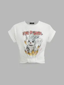 Cider I'm Punk Round Neckline Rabbit Graphic Short Sleeve Tee