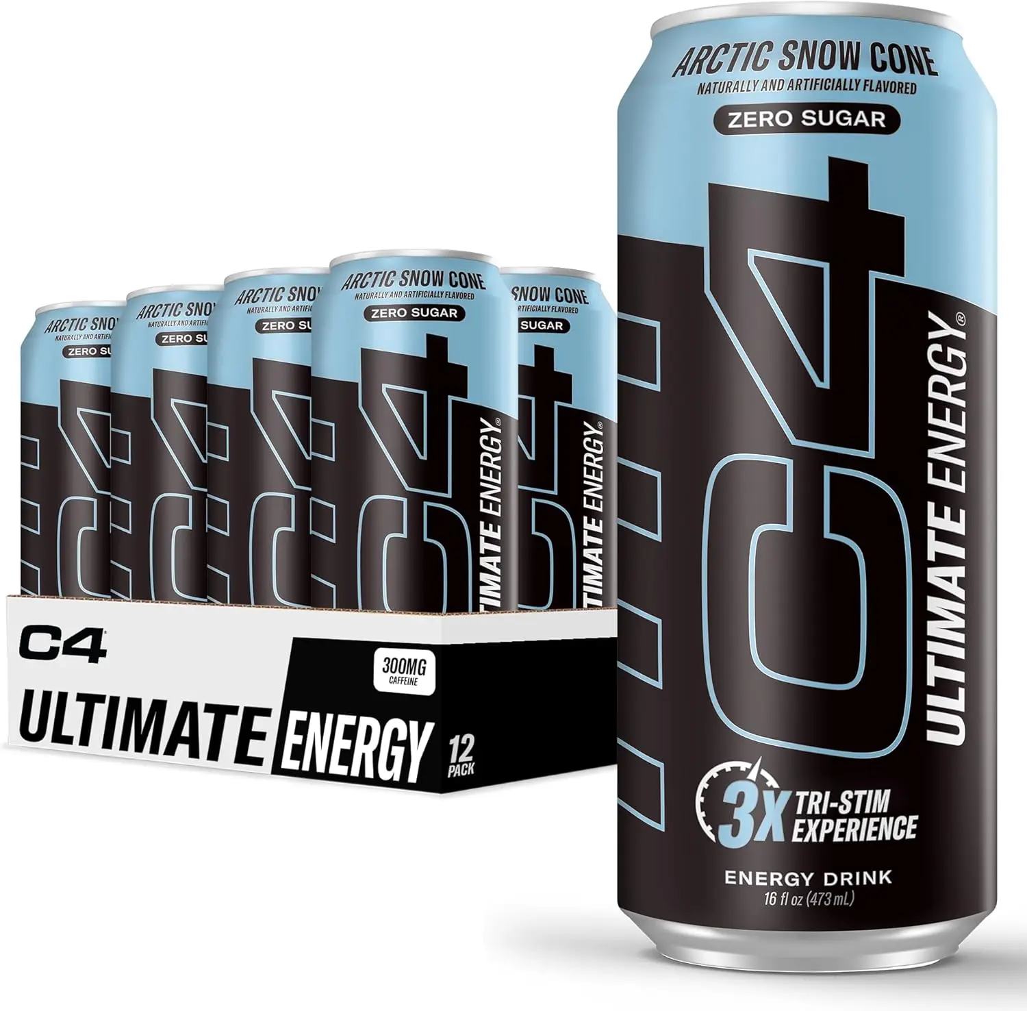 C4 Ultimate Sugar-Free Energy Beverage Arctic Snow Cone, 16 fl oz Cans (Pack of 12) – High-Caffeine Pre-Workout Performance Blend for Adults, Vegan, Gluten-Free, Kosher Caffeine Boost Drink