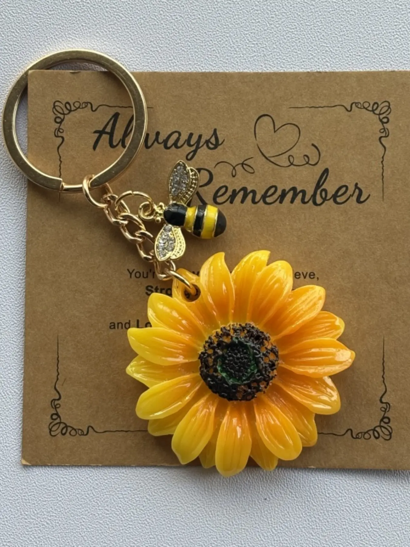 1pc Sunflower Keychain With Bee, Floral Pattern Keychain, Fashionable Alloy Keychain, For Men And Women Perfect Party Favor Gift Key Ring, Keychain For Purse, Wallets, Backpacks, Decor, Key Chain For Car Keys, Women Car Key Accessories