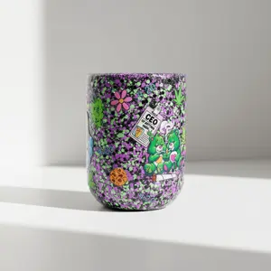 Purple Green Black 420 Care Bear Epoxy Tumbler – 16.9oz Handmade Stoner Cup