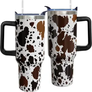 40 oz High cow Tumbler with Handle High Cow Gifts for Women Cow Print Stuff Insulated Stainless Steel Tumbler Coffee,Perfect Birthday Gift for Cow Lovers & Women