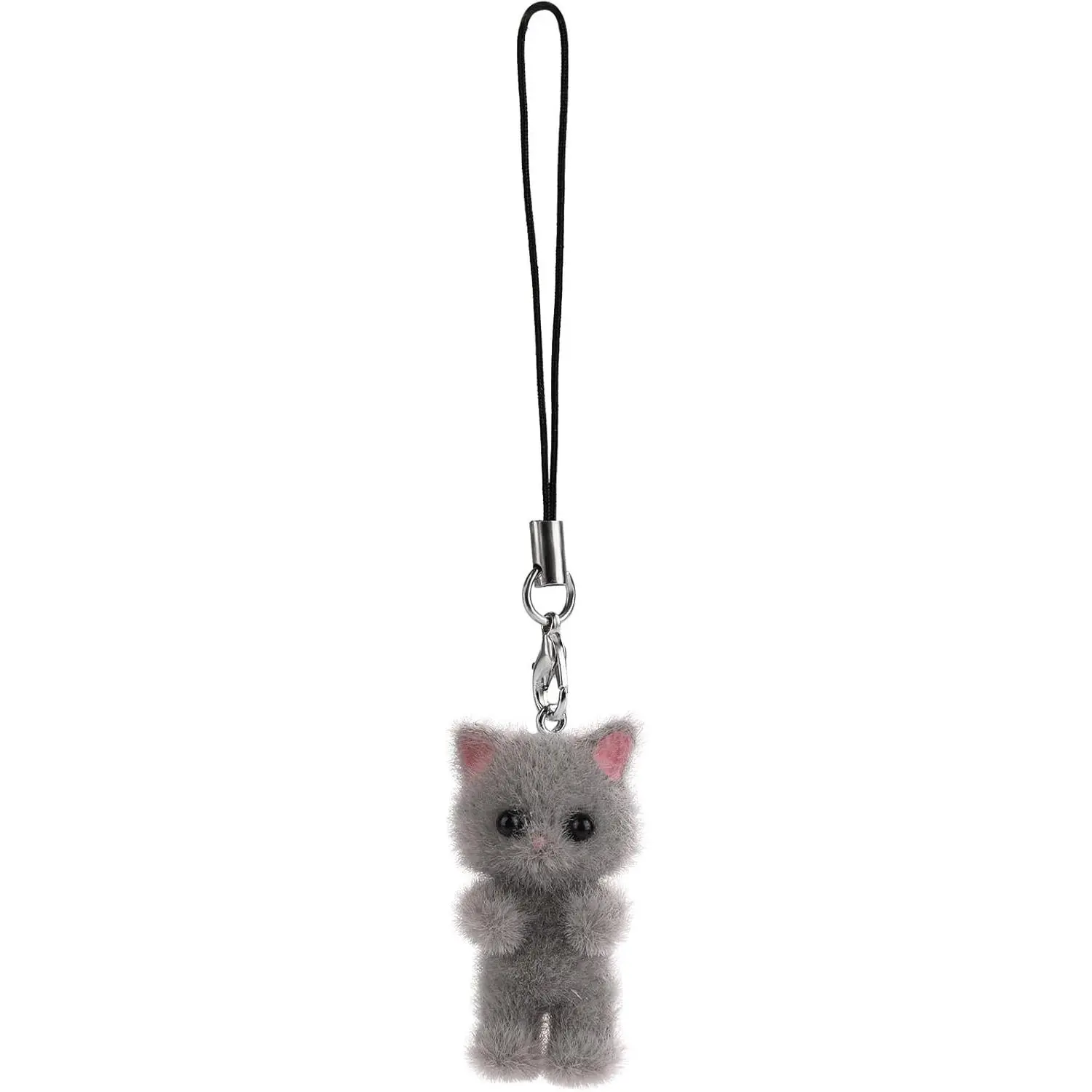 L-PCS027  Cat Mobile Phone Pendant, Cute Cat Phone Charm Y2K Small Gray Fluffy Cell Phone Keychain Charm Aesthetic Phone Charms for Backpack Keyring Backpack Purse Camera Decoration