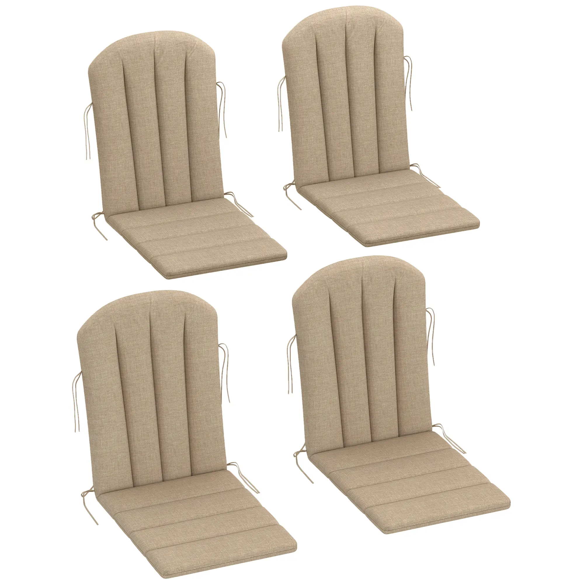 Set of 4 Beige High Back Outdoor Chair Cushions with Ties and High Density Foam for Patio Garden Furniture Replacement Seat and Backrest Cushion Set Long Lasting Comfort