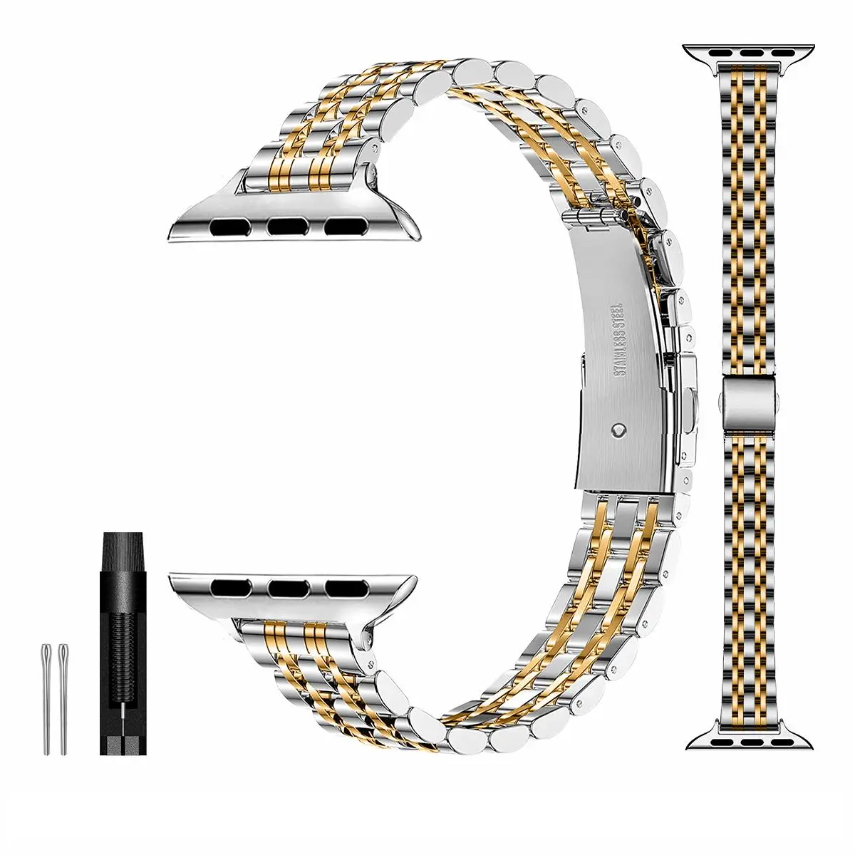 Fashionable Stainless Steel Watch Band for Women (Band Only), Compatible with Apple Watch Series 9/8/7/6/5/4/3/2/1/SE/SE2, Smartwatch Accessory