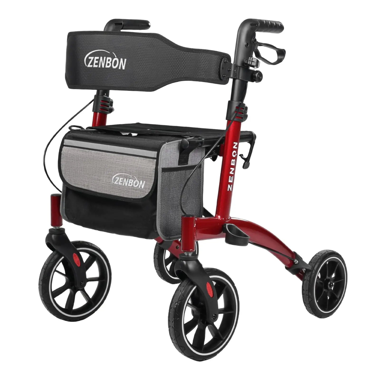 ZENBON 7205 Rollator Walker for Seniors/Adults Foldable Rolling Walker with Seat 330 lbs Capacity 4 Big 8 inch Wheels Hand Grips Adjustable Height Lightweight Aluminum Walker
