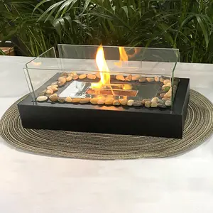 Portable Table Fire Pit, 4-sided Glass Windproof Desktop Fire Pit, Indoor & Outdoor Ethanol Fire Pit for Home Patio & Balcony