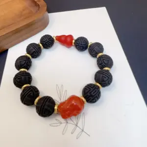 12MM Cinnamon Woody Handmade incense aromatherapy bracelet attracting wealth and protection:Pixiu+Hulu