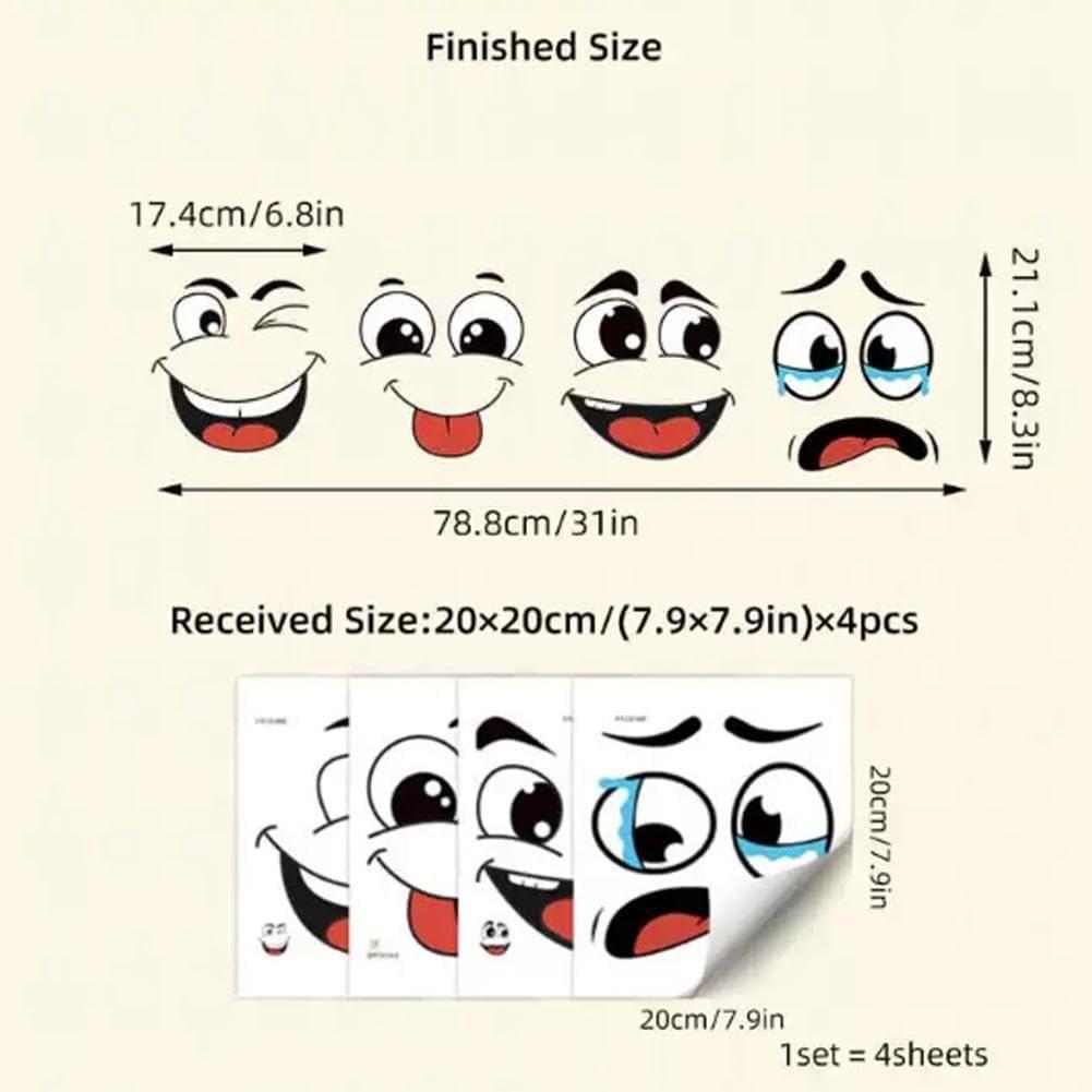 4Pcs Funny Trash Garbage Can Stickers-7.9in x 7.9in Cute Toilet Lid Decal Sticker,Adhesive Cartoon Expressions Sticker for Kitchen Fridge Bucket,Decorative Wall Stickers Indoor Outdoor