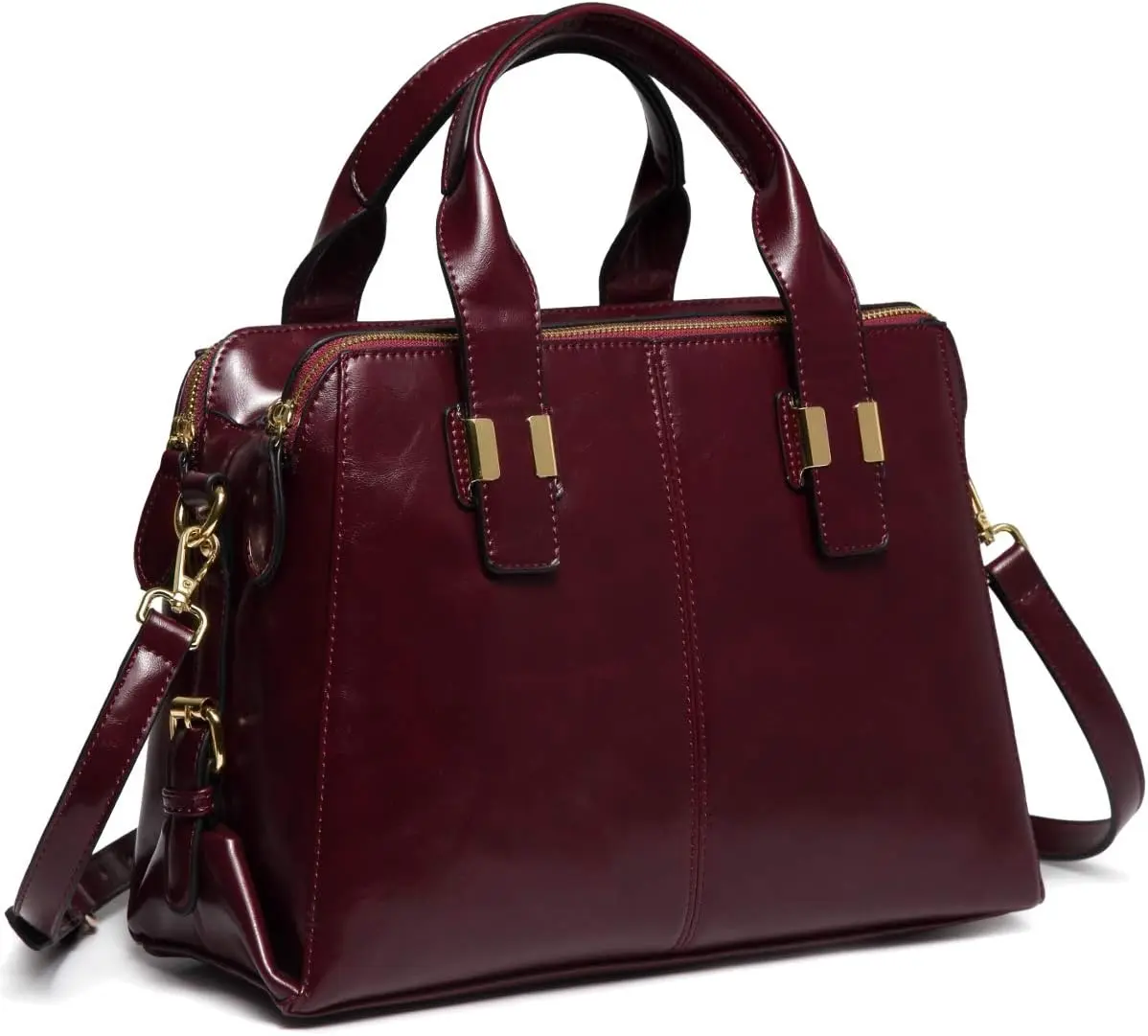 Satchel Bag for Women, Faux  Leather Top Handle Handbag Work Tote Purse with Triple Compartments