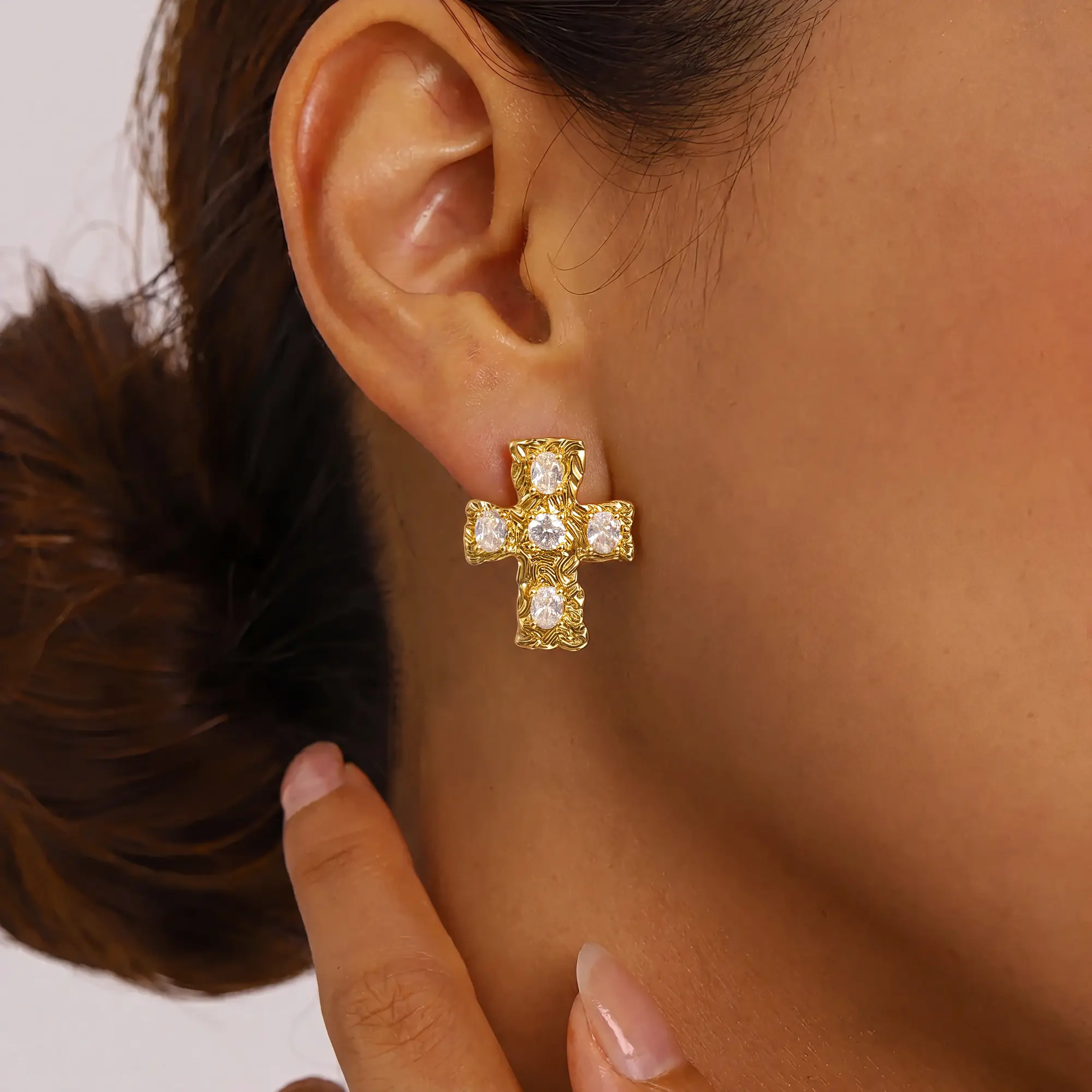 Dearmay Women's Gold-Silver Cross Earrings with Zircon Studs, Summer Vibes Fashion Costume Jewelry, Earrings For Women, Statement Earrings