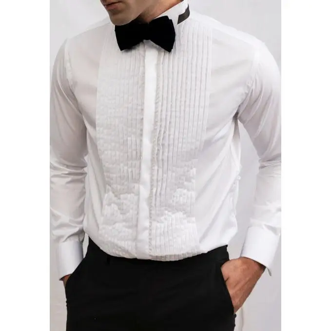 White 60's Poplin Tuxedo Shirt - Wingtip Collar