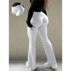 Women's Solid Color Flare Leg Pants, Casual Comfy Bell Bottom Trousers for Daily Wear, Ladies Bottoms for All Seasons