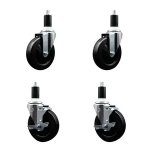 212 MAIN Heavy Duty Series #20 Soft Rubber Swivel Expanding Stem Caster with 5 in. Black Lockable Wheels, 1.38 in. Stem, Top Brake, Knobs - SCC-EX20S514-SRS-2-TLB-2-138 - Set of 4