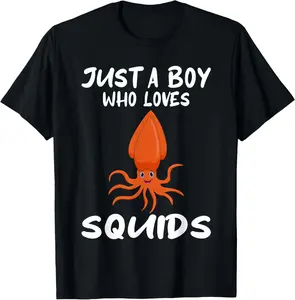 Squid Gift For Boys Men Giant Squid Seafood Calamari Lovers Summer Shortsleeve Cotton T-Shirt