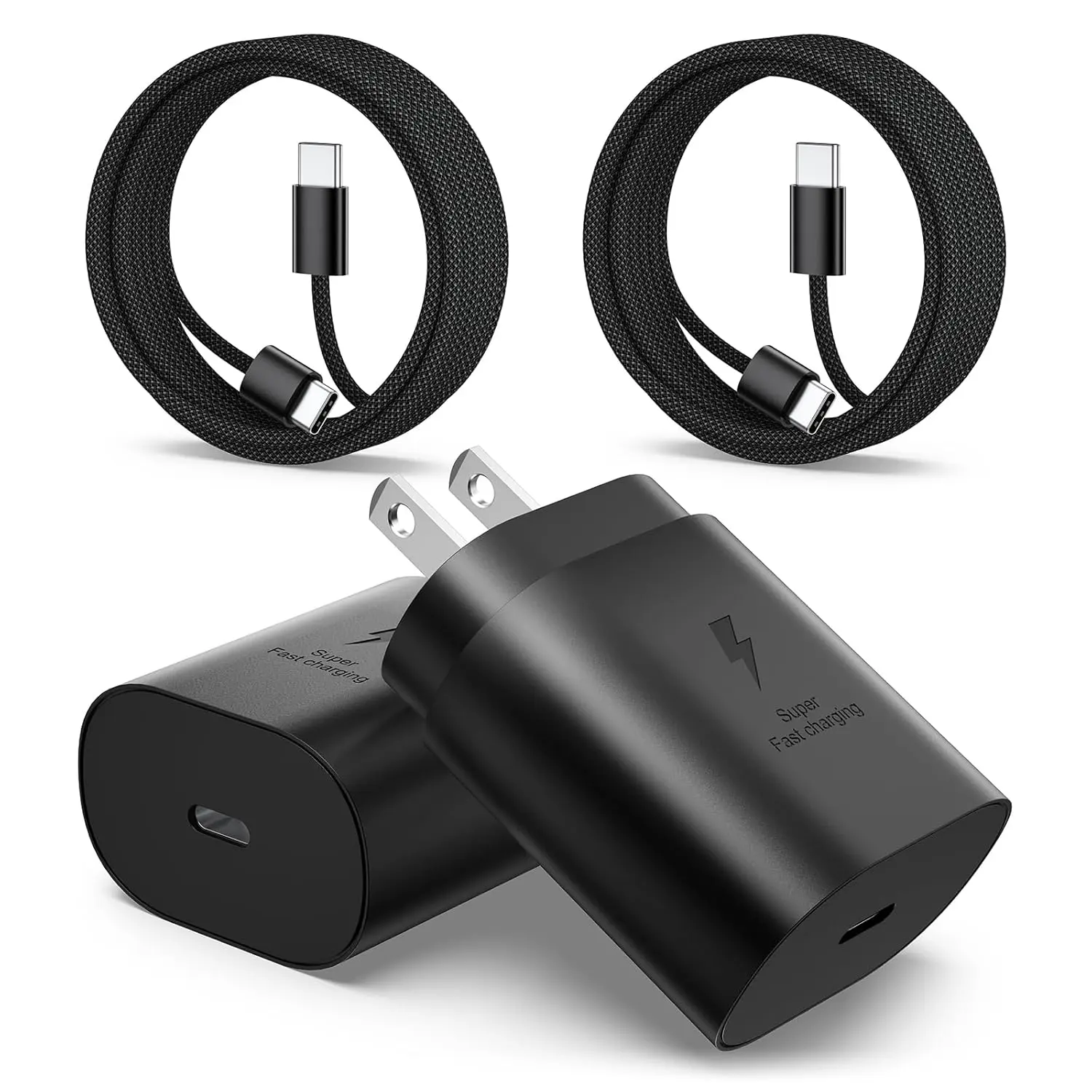 Type C Charger Fast ,  25W USB C Charger Block + 6ft Braided USB-C to C  Cord for Galaxy S25 Ultra S24 FE S23 S22 S21 A16 A15 A36 A26 A54 A53 A06 Z Fold6 Flip6, 2Pack