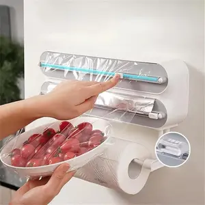 3 in 1 Wrap Organizer with Cutter and Aluminum Foil Dispenser for, Magnetic Paper Towel Holder