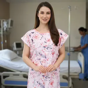 NY Threads Printed Patient Gown Hospital Recovery Surgical Gown Soft Cotton Easy On Off Back Tie