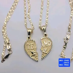 Heart Te Amo Double Necklaces 4mm Chains 24 & 18 Inches Long for You and Your Loved Ones Laminated Gold Heart Pendants with Bird Designs on each Pendant. SKU : CH02, CH13, SKU : PE02