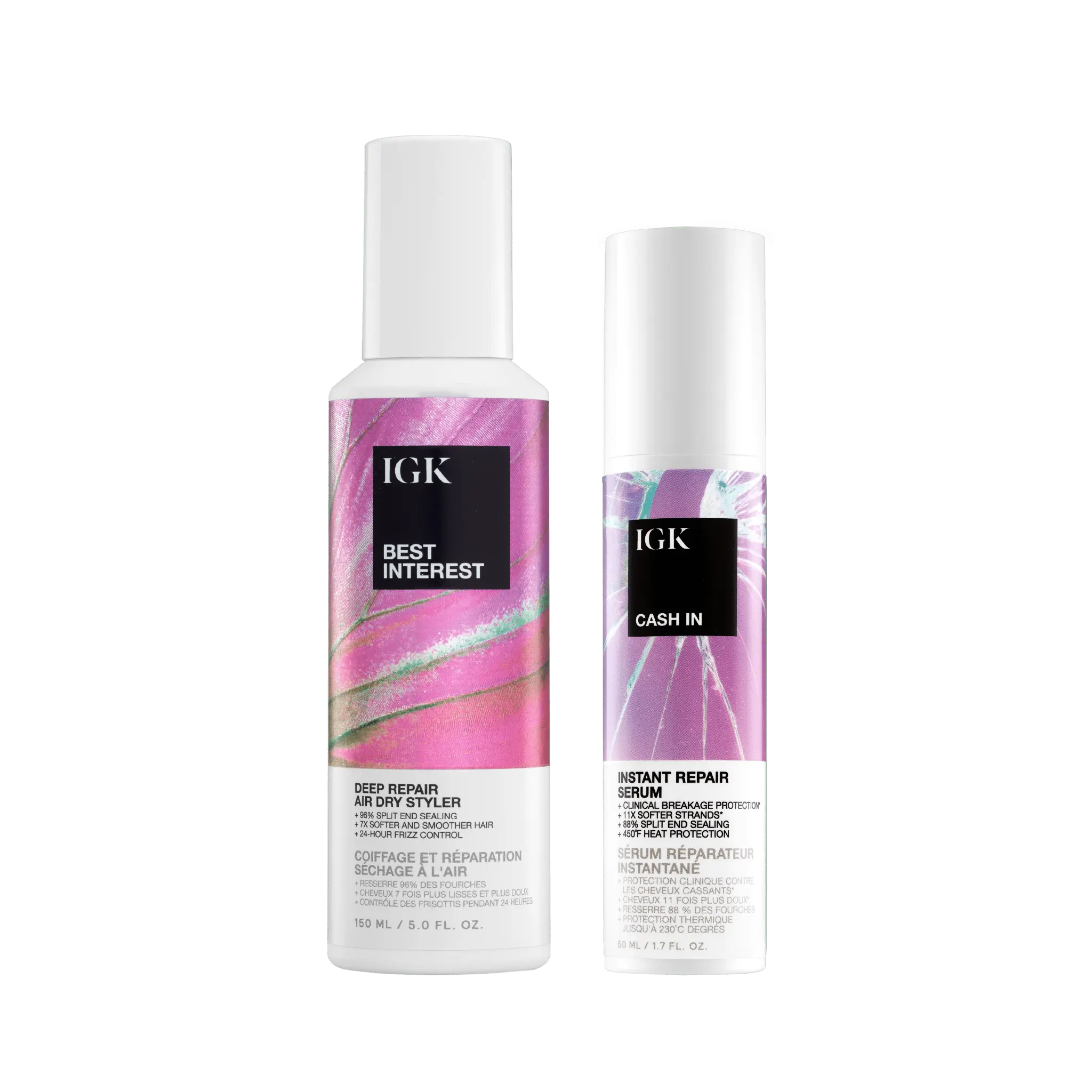IGK Hair Rescue Repair Duo - Best Interest Air Dry Repair Styler & Cash In Instant Repair Serum for Damage Control & Effortless Styling