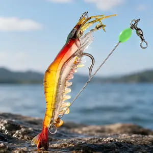 Glowing Night Fishing Soft Shrimp Lures with Long Afterglow Anti-Tangling Design Eco-Friendly Material Treble Hook Freshwater Saltwater Universal for Bream Bass Trout and More