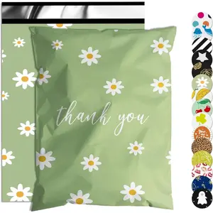 Thank You Poly Mailer 10x13 Inch 100 Pcs, Waterproof and Tear-Resistant Shipping Bags for Clothing, Cute Mailing Bags with Self-Seal, Chrysanthemum Printed Packaging Bags for Small Business
