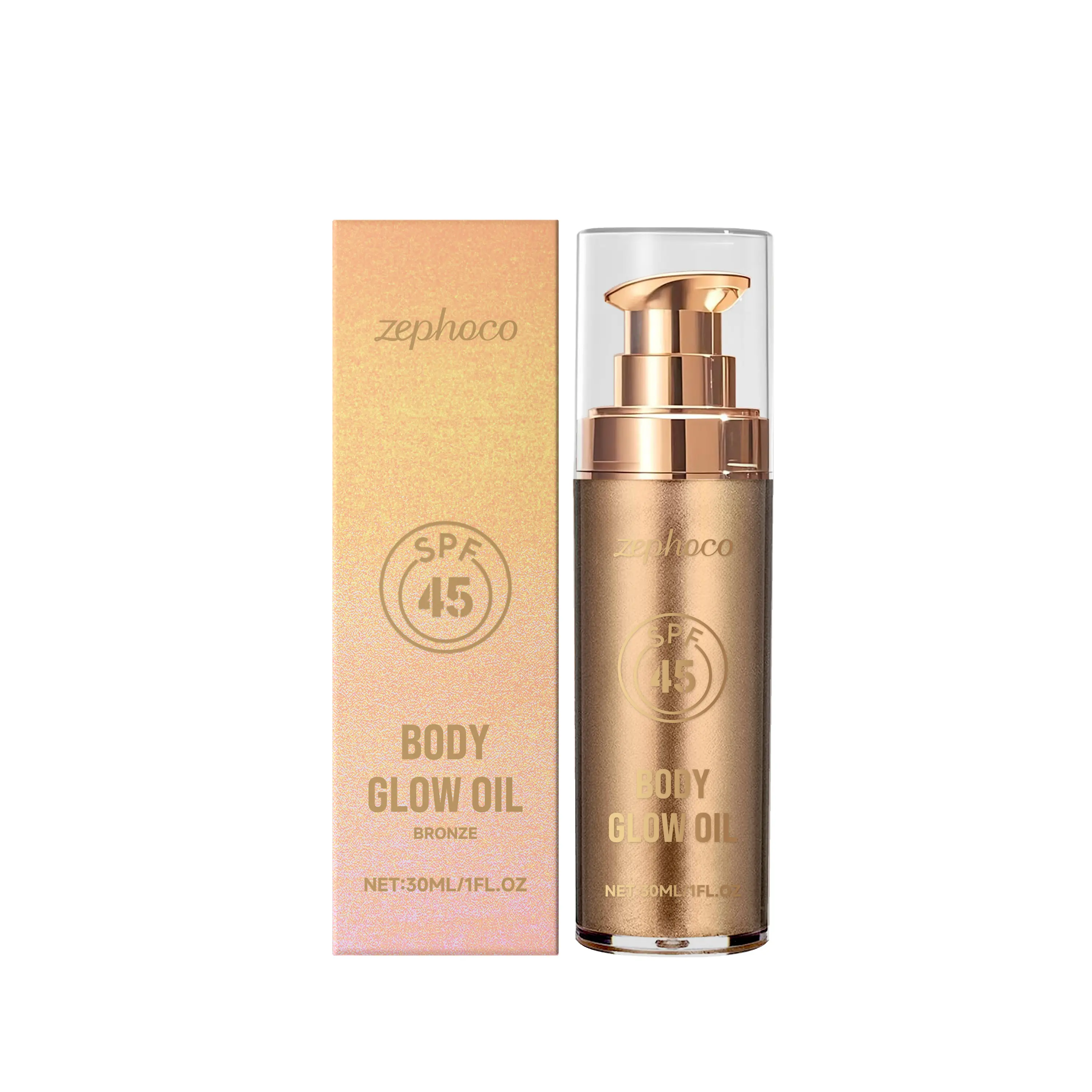 zephoco Bronze Coconut Protective Shimmer Body Oil Coconut Scent Summer Protective Refreshing Shiny Fine Glitter