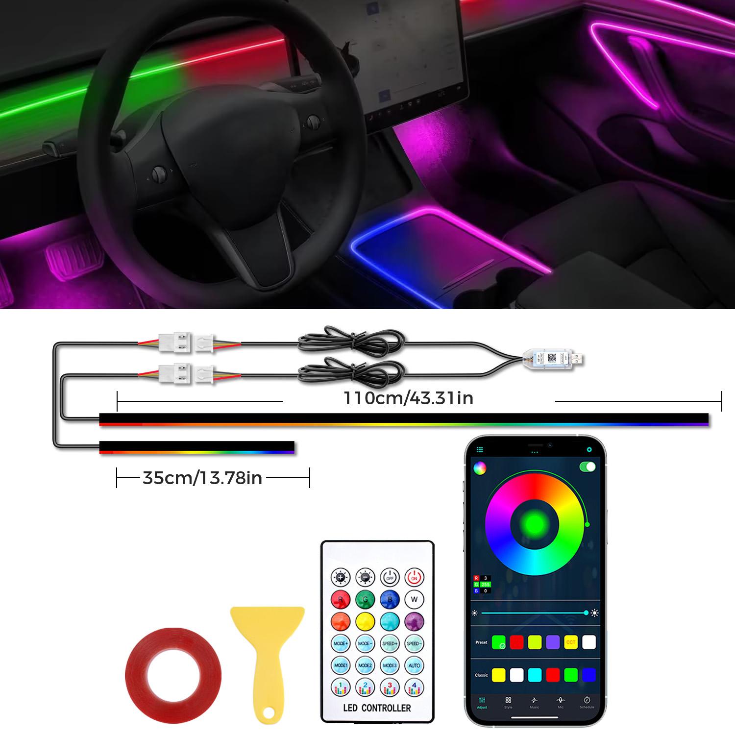 Car RGB LED Strip Lights – APP Control Music Sync Interior Lights with Remote, Various Colors DIY Ambient Lighting for Cars Trucks SUV