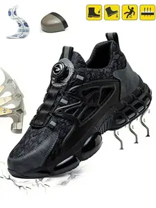 Steel Toe Safety Shoes Anti-Smash Anti-Puncture with Rotating Button Lightweight Breathable Slip-Resistant Durable Work Shoes Four Seasons Outdoor Work Medical Personnel Shoes