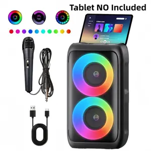 Portable Bluetooth Party Speaker with Dual 10W Drivers, Dynamic RGB Lights, TWS Stereo, Wired Microphone, Supports USB/TF/AUX for Karaoke, Home & Outdoor Parties