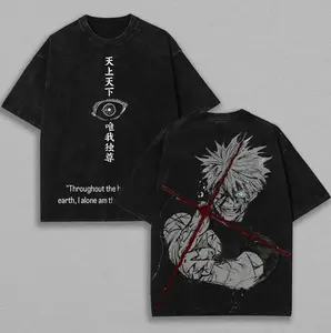 Retro Vintage Limited Edition Gojo Satoru - The Honored One Washed Cotton Tee Double Sided Jujutsu Kaisen Anime Print Lightweight Oversized Anime Shirt Soft Cotton Gift for Anime Fans Otaku Streetwear Anime Outfit Anime Cotton Clothing