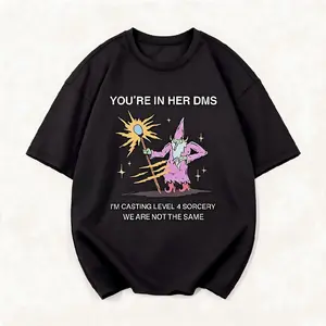Men's Short-Sleeve Soft Retro Round Neck Graphic T-Shirt - Black, Green, Purple, Unisex Streetwear Vibe, Level 4 Wizard Sorcery Meme Print, Nerdy Dungeons Dragons RPG Gamer Humor, Loose Cotton Menswear Top