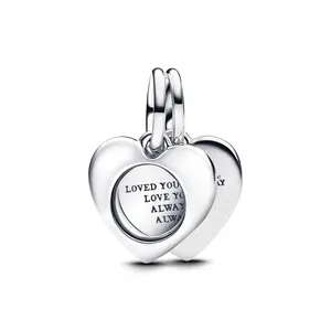 Pandora Engravable Heart Magnifying Glass Double Dangle Charm Sterling silver 793671C00