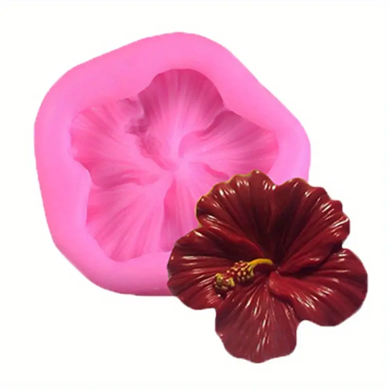 1pc Pink Hibiscus Flower-Shaped Silicone Mold for Chocolate & Candy - 3D DIY Cake Decorating Tool, Baking Accessory with Detailed Petal Design Home Kitchen Use, Dessert Accessories