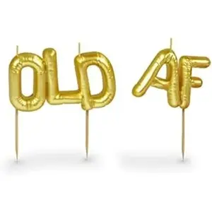 Lighten UP Party Candles, Old AF, Metallic Gold Balloon-Style Letter Candles, Hilarious Candles for Retirement Celebrations and Milestone Birthdays
