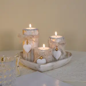 Wooden Heart Candle Holder Set, Romantic Table Centerpiece, DIY Design, Perfect for Wedding, Valentine's Day, Mother's Day Gift, Interior Decoration Accessories