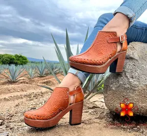 Leather boots Platform Heel - Mexican Ankle boots - Womens boots - handmade boots - original boots - beautiful boots - More colors All sizes