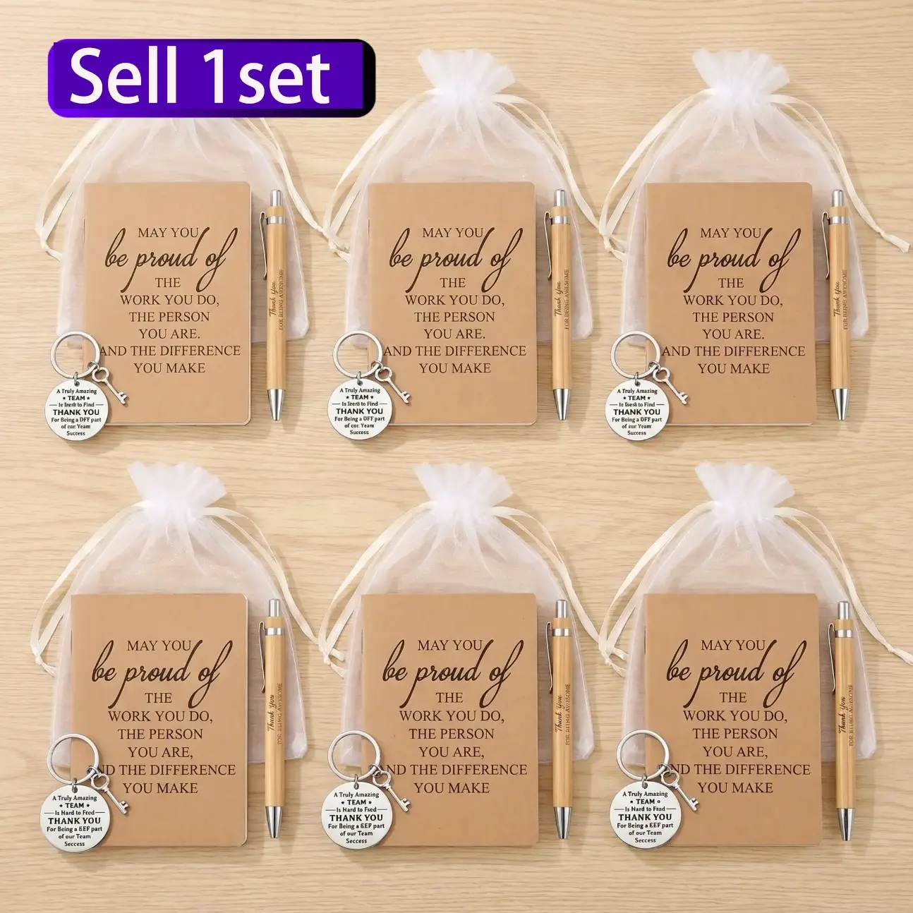 4pcs/set Inspirational Positive Messages Gift Set with Keychains and Bamboo Retractable Pens, Suitable for Employees, Volunteers, Thanksgiving, Christmas, Appreciation Events, Paper Thank You, Appreciation Bundle, Versatile Gifting, graduation gift