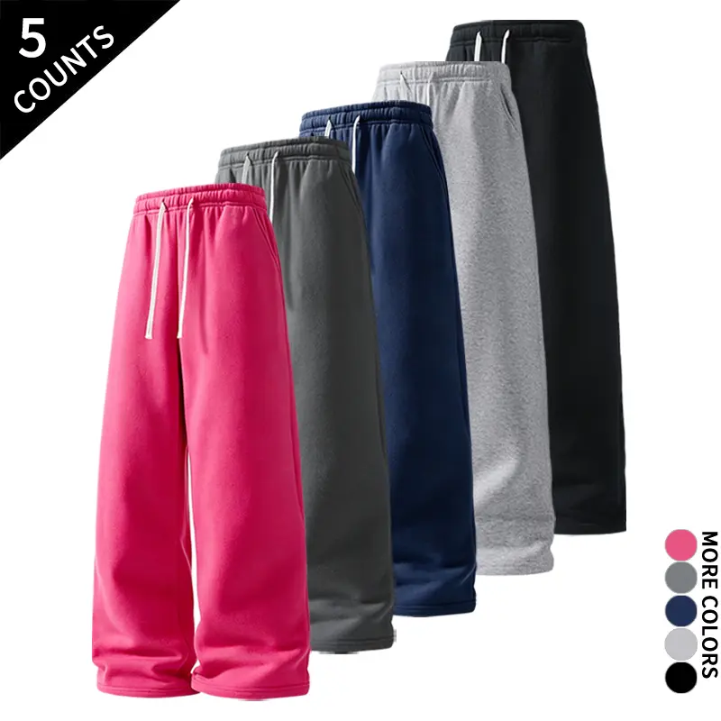 “5-Pack/5 Counts” affordable five-piece set of wide-leg athletic pants in multiple colors, suitable for everyday wear and street style outfits: