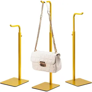 3 Pack Purse Holder Handbag Display Stand: Gold Hanger Rack for Bags, Purses, and Wreath, Adjustable Hook Stand for Tabletop, Closet, and Retail Use for Vendors