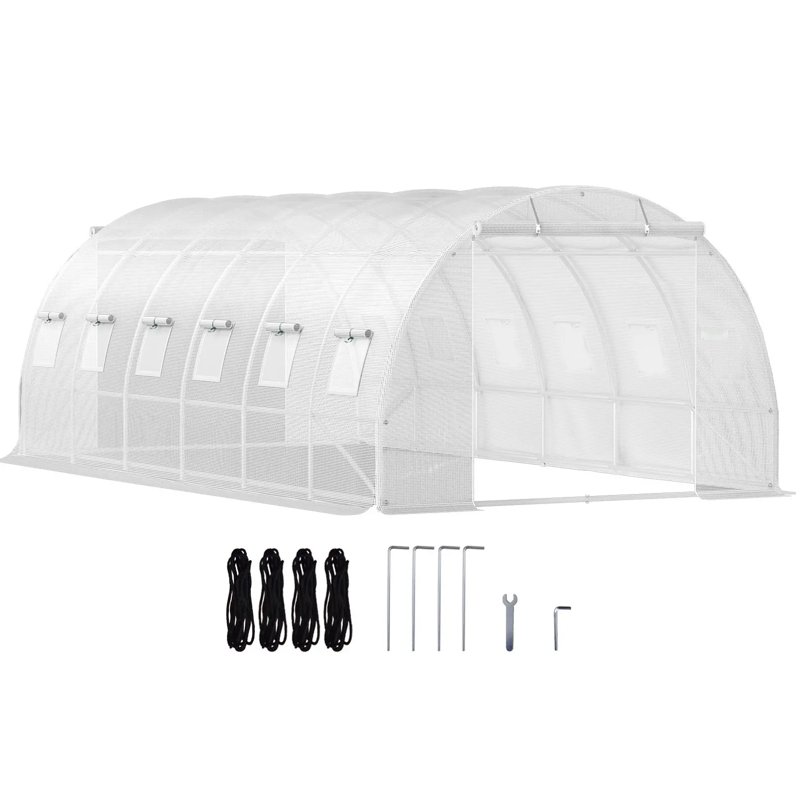 Walk-In Tunnel Greenhouse 20 X 10 X 7 Ft Portable Plant House With Galvanized Steel Hoops, 3 Top Beams, Diagonal Poles, Two Zippered Doors, Twelve Roll-Up Windows, White, Outdoor Garden Shelter For Seedlings And Growing Season